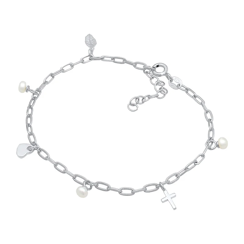 Armband Kreuz Feder Herz | Perle