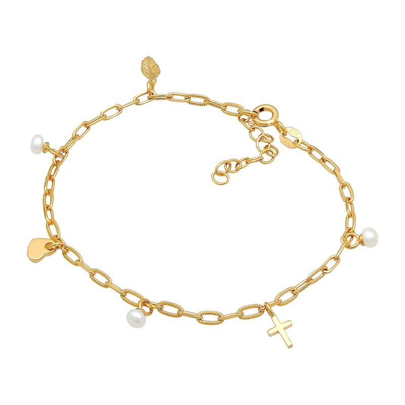 Armband Kreuz Feder Herz | Perle