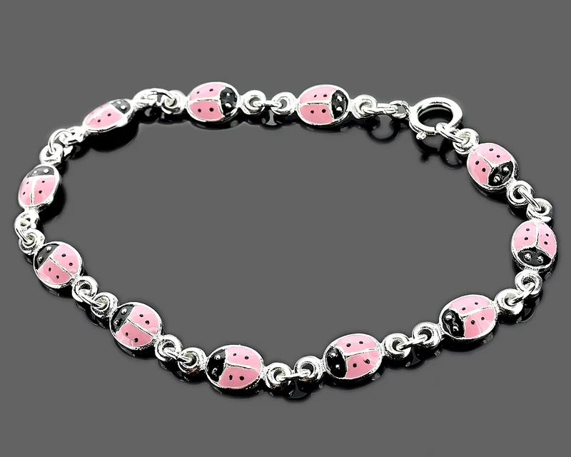 Kinderarmband Mädchen rosa, Marienkäfer Armband 925 Silber besonderer Kinderschmuck
