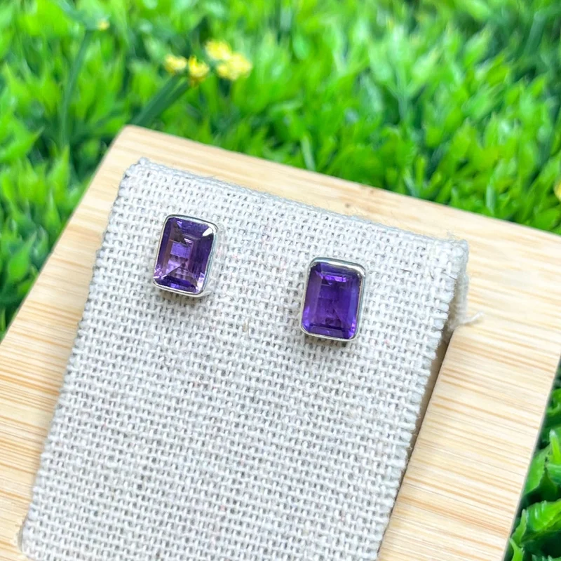 Quadratische Ohrringe aus 925er Silber, Amethyst #3