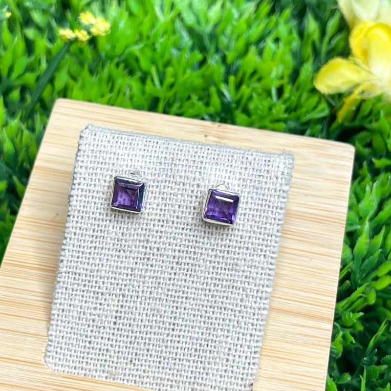 Quadratische Ohrringe aus 925er Silber, Amethyst #1