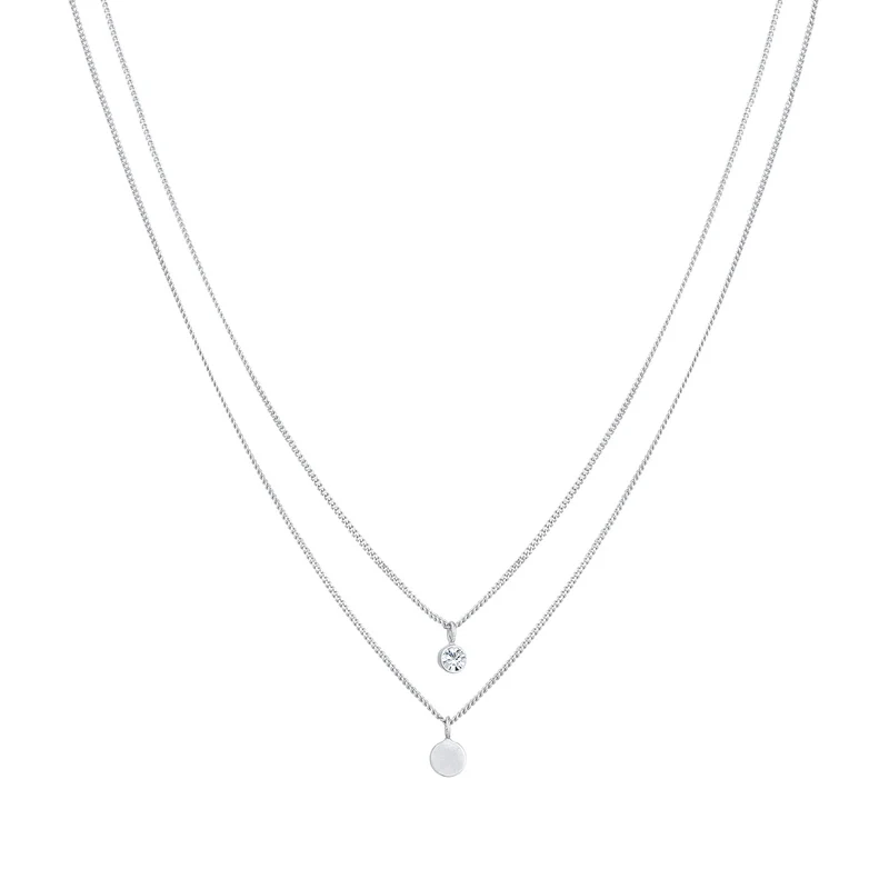 Layer-Halskette Plättchen | Mit Kristallen von Swarovski® (Weiß)