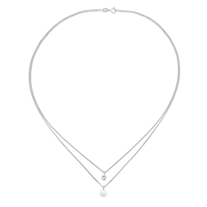 Layer-Halskette Plättchen | Mit Kristallen von Swarovski® (Weiß)
