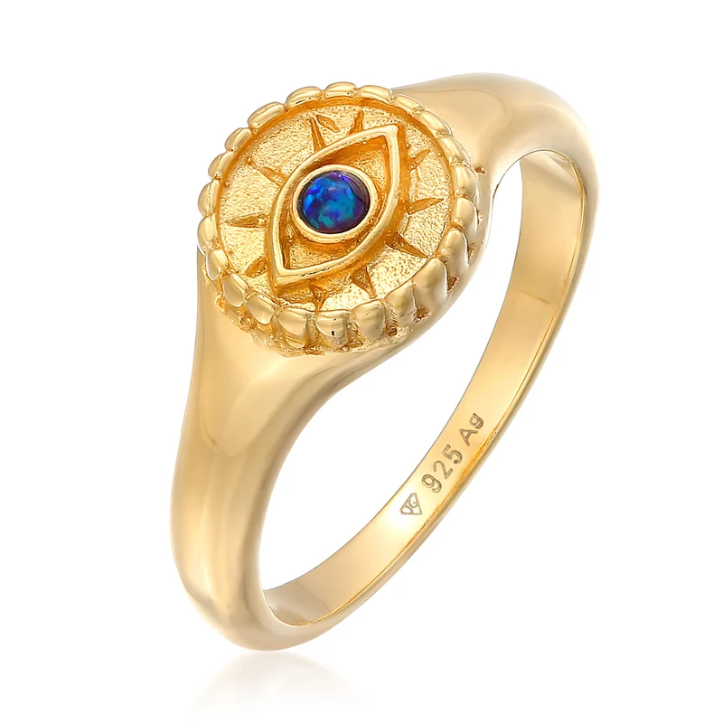 Siegelring Evil Eye | synthetischer Opal (Blau)