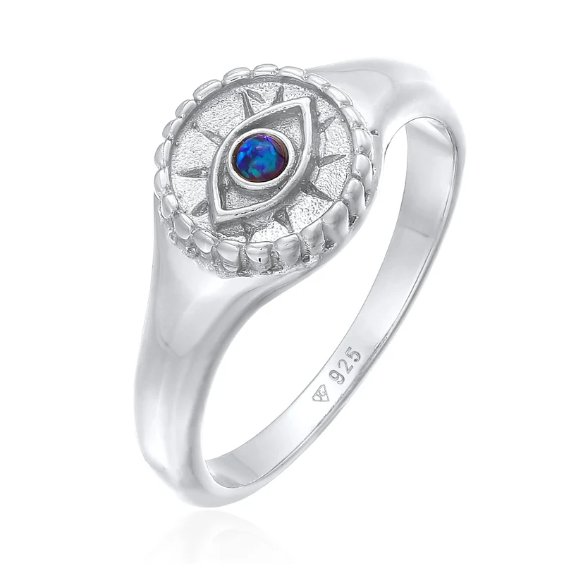 Siegelring Evil Eye | synthetischer Opal (Blau)