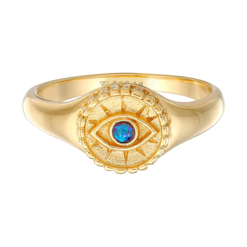 Siegelring Evil Eye | synthetischer Opal (Blau)