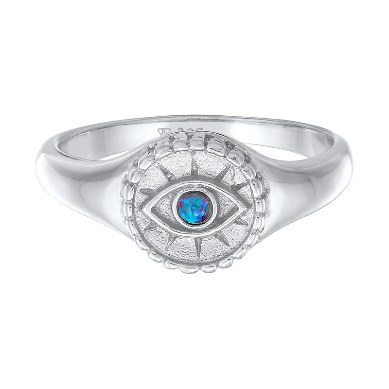 Siegelring Evil Eye | synthetischer Opal (Blau)