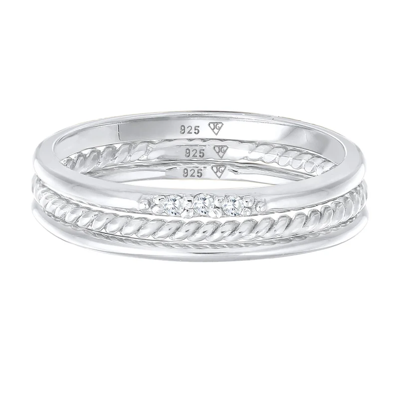 Stapelring Set | Zirkonia (Weiß)