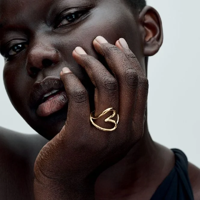 Gold Organically Shaped Heart Ring, Size 48
