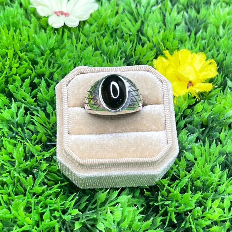 Harlekin-Siegelring aus schwarzem Onyx und Silber