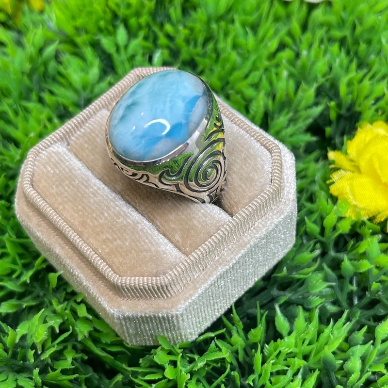 Larimar Tribal Silber Siegelring #3