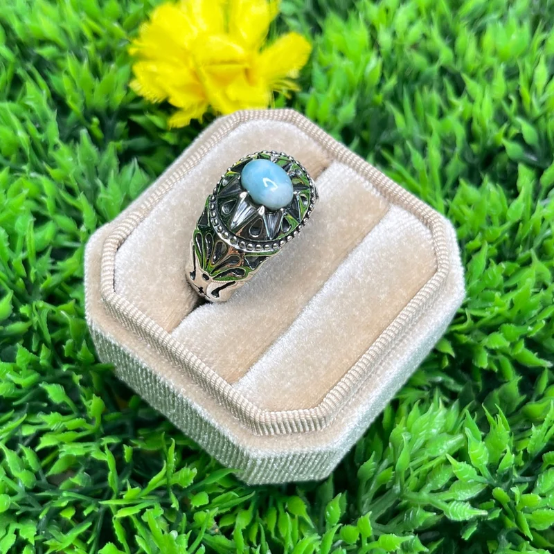 Silberner Larimar-Stern-Siegelring Nr. 2