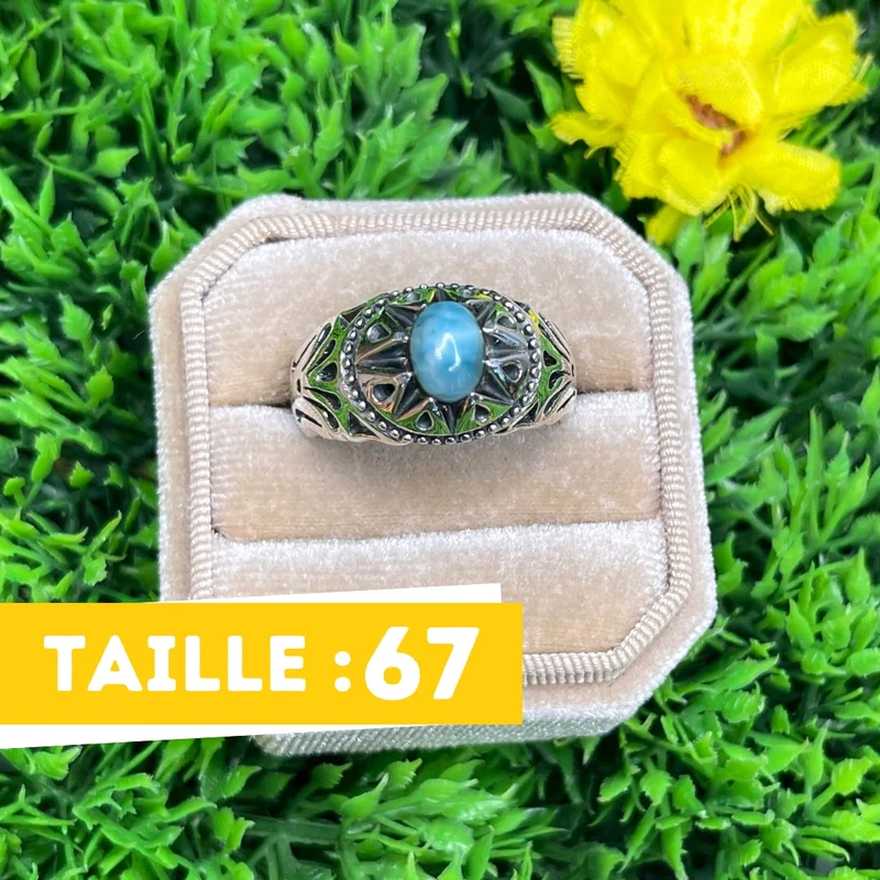 Silberner Larimar-Stern-Siegelring Nr. 7