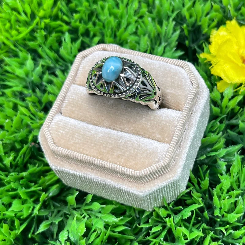 Silberner Larimar-Stern-Siegelring Nr. 7