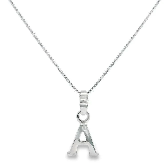 Letter A Silver Initial Pendant Necklace, 40-45cm