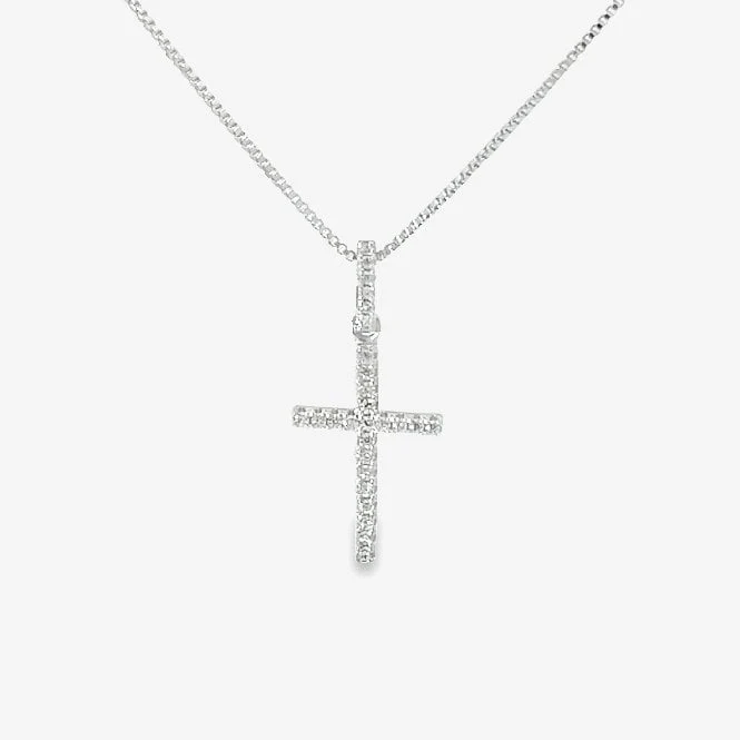 Silver & CZ Pave Slim Cross Pendant Necklace
