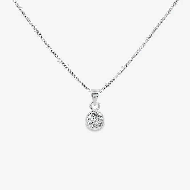 Silver & CZ 5mm Rubover Pendant Necklace