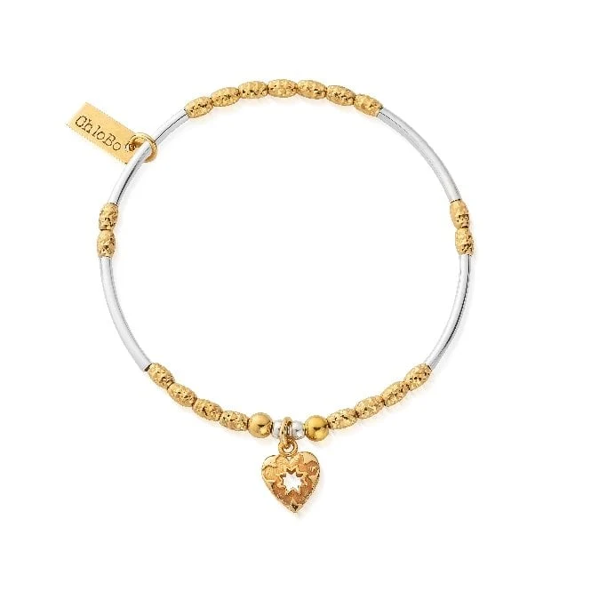 Mixed Metal Decorated Star Heart Bracelet