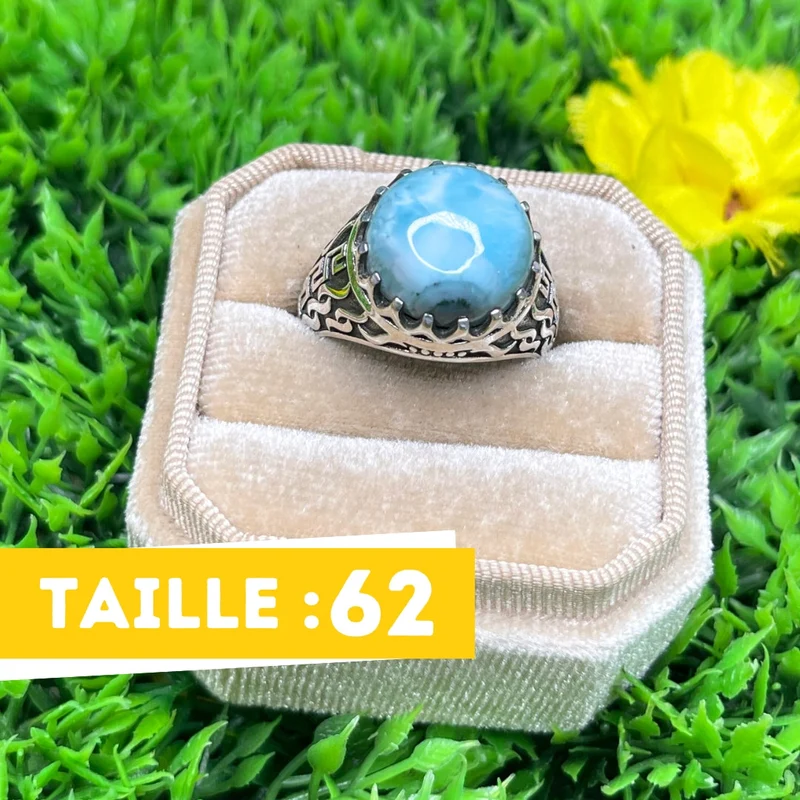 Silberner Larimar-Flammen-Siegelring Nr. 2