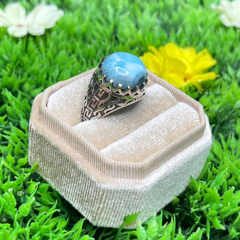 Silberner Larimar-Flammen-Siegelring Nr. 2