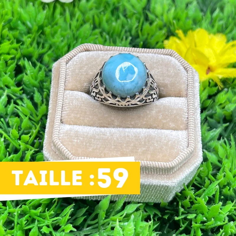 Silberner Larimar-Flammen-Siegelring Nr. 4