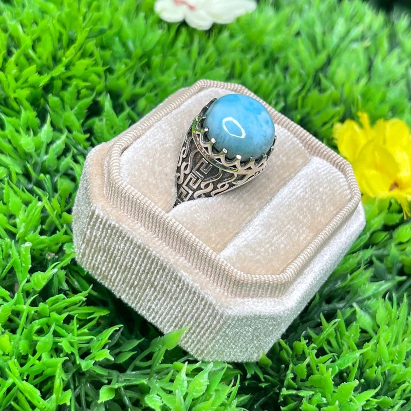 Silberner Larimar-Flammen-Siegelring Nr. 4