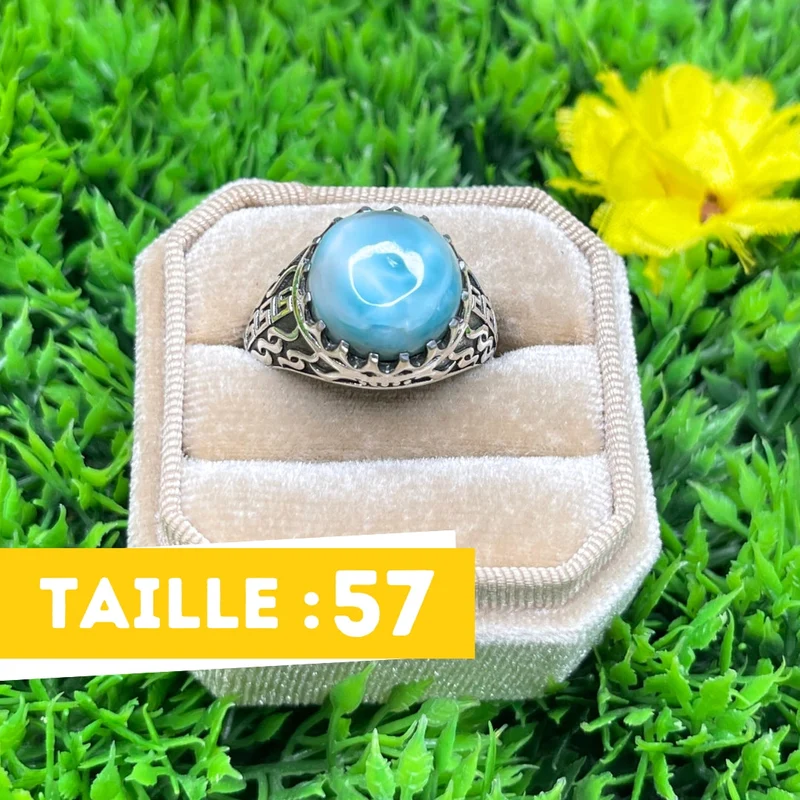 Silberner Larimar-Flammen-Siegelring Nr. 3