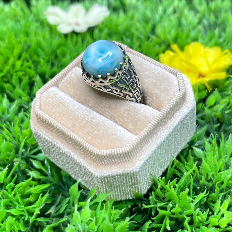 Silberner Larimar-Flammen-Siegelring Nr. 3