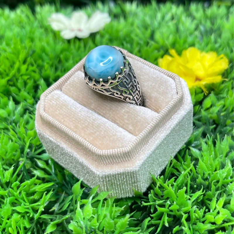 Silberner Larimar-Flammen-Siegelring Nr. 1