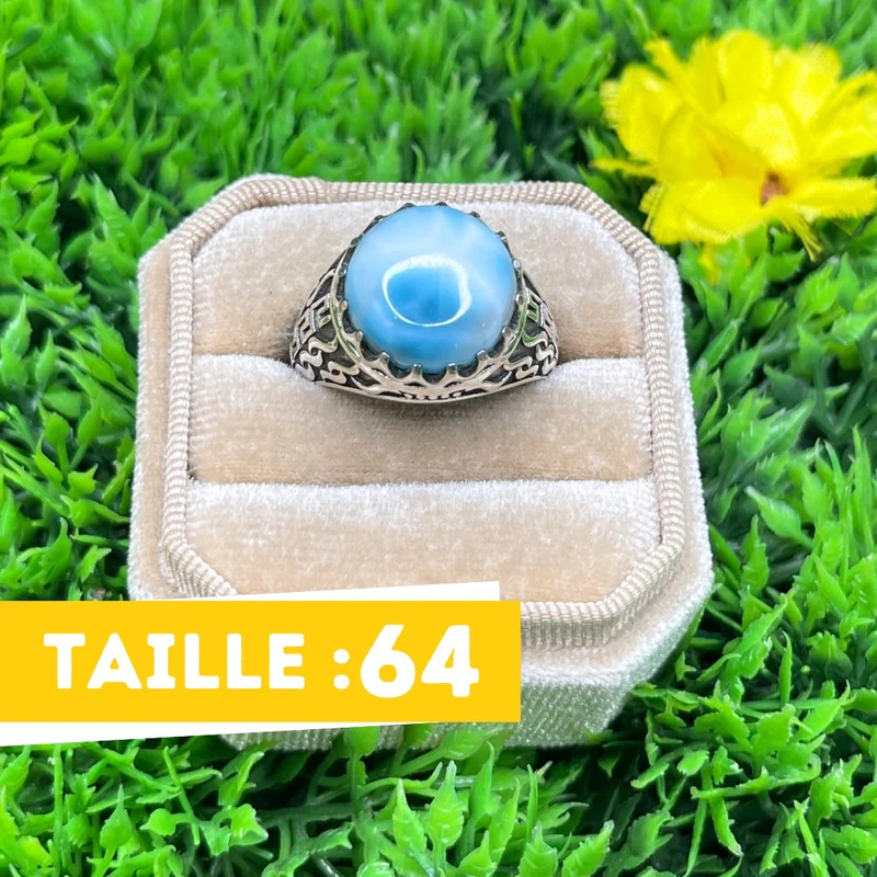 Silberner Larimar-Flammen-Siegelring Nr. 5