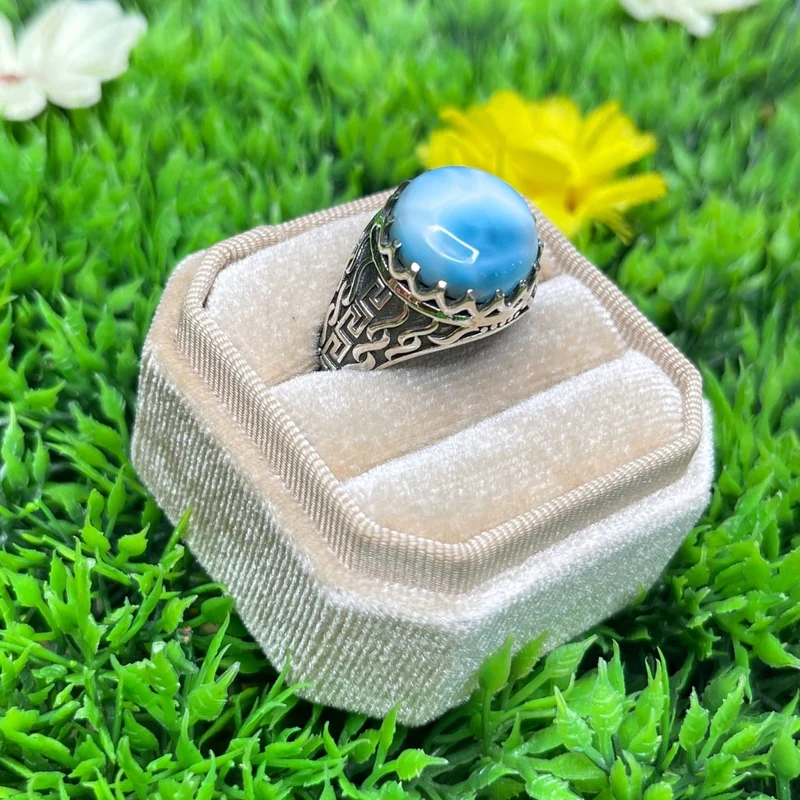 Silberner Larimar-Flammen-Siegelring Nr. 5