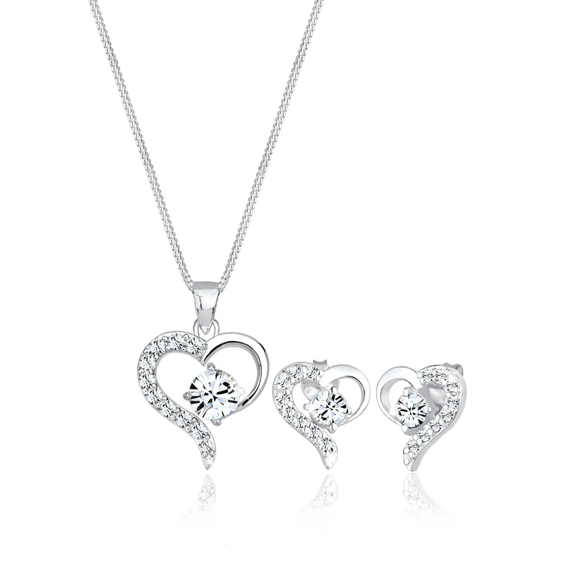 Schmuckset Herz | Mit Kristallen von Swarovski® (Weiß)