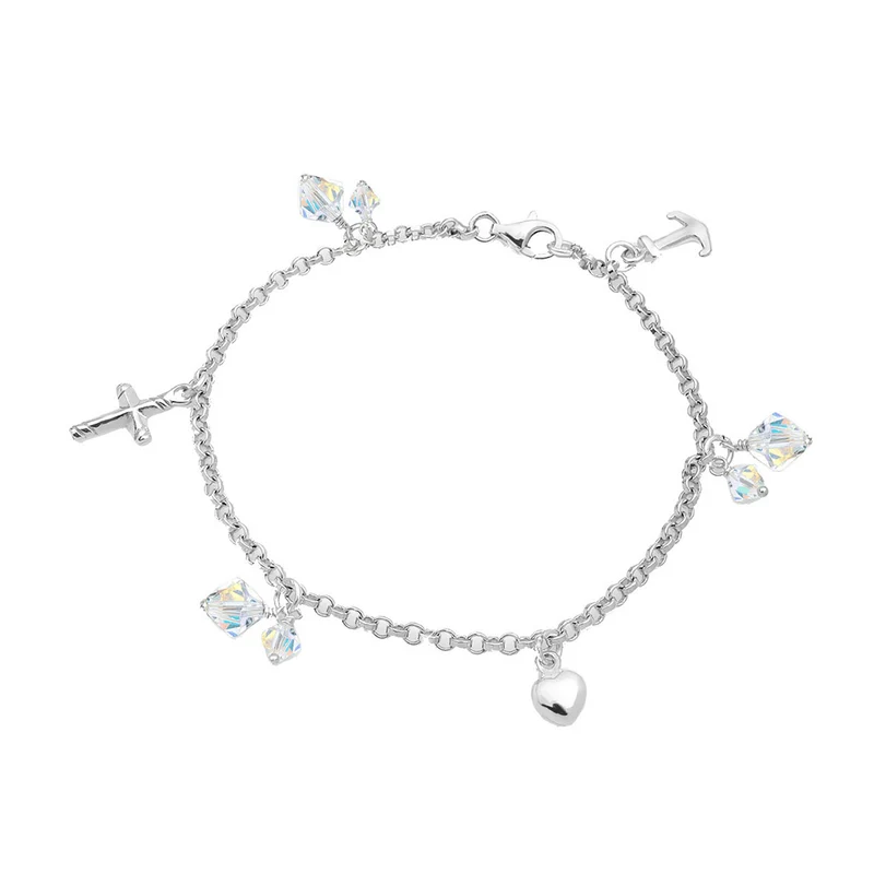 Bettelarmband Anker | Kristall ( Weiß )