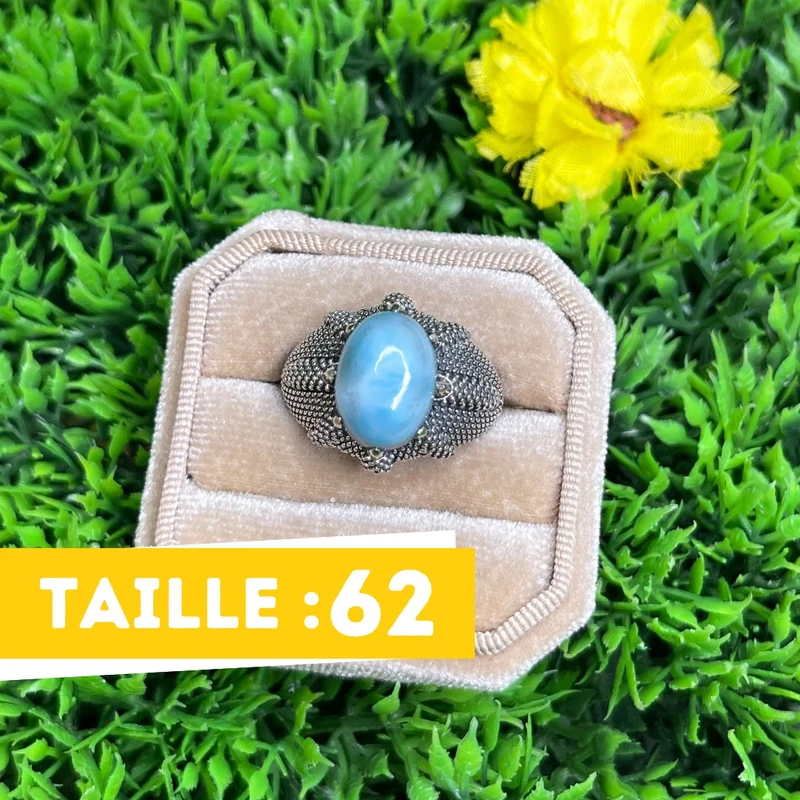 Silberner Larimar-Krallen-Siegelring Nr. 4