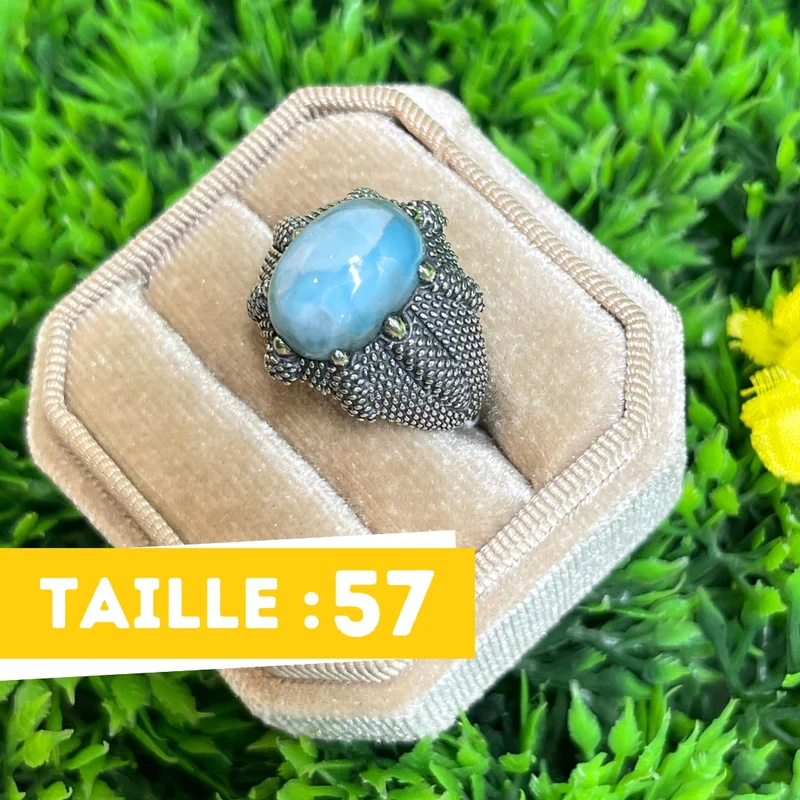 Silberner Larimar-Krallen-Siegelring Nr. 5