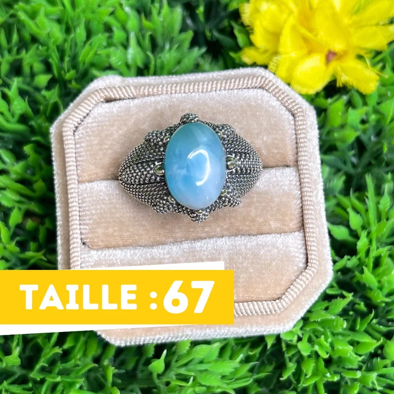 Silberner Larimar-Krallen-Siegelring Nr. 7