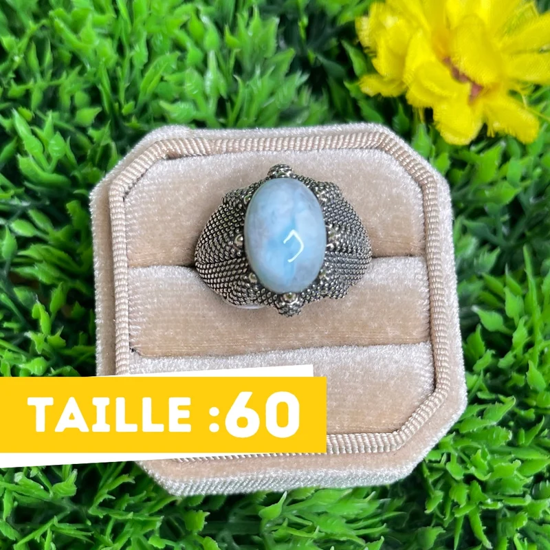 Silberner Larimar-Krallen-Siegelring Nr. 6