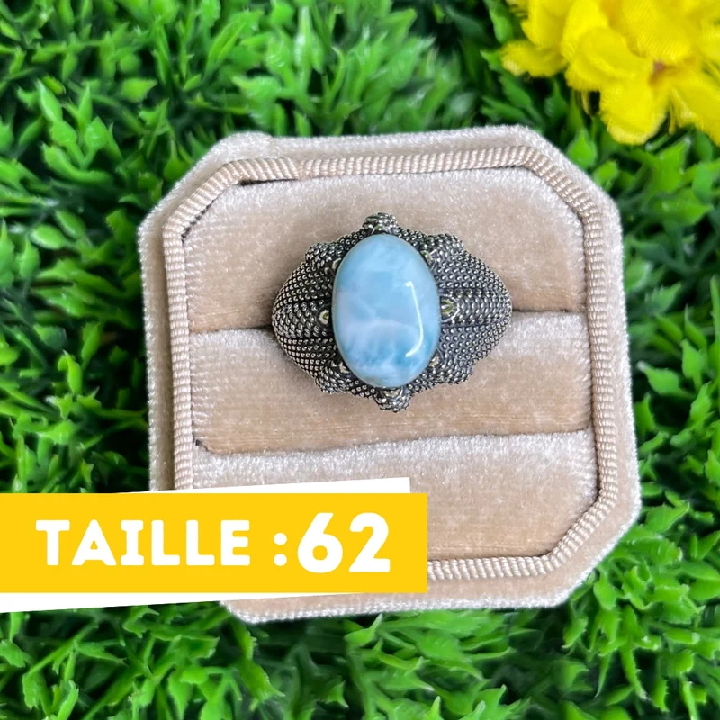 Silberner Larimar-Krallen-Siegelring Nr. 1