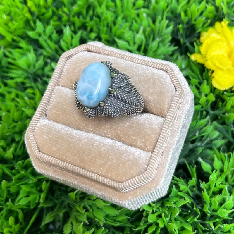 Silberner Larimar-Krallen-Siegelring Nr. 1