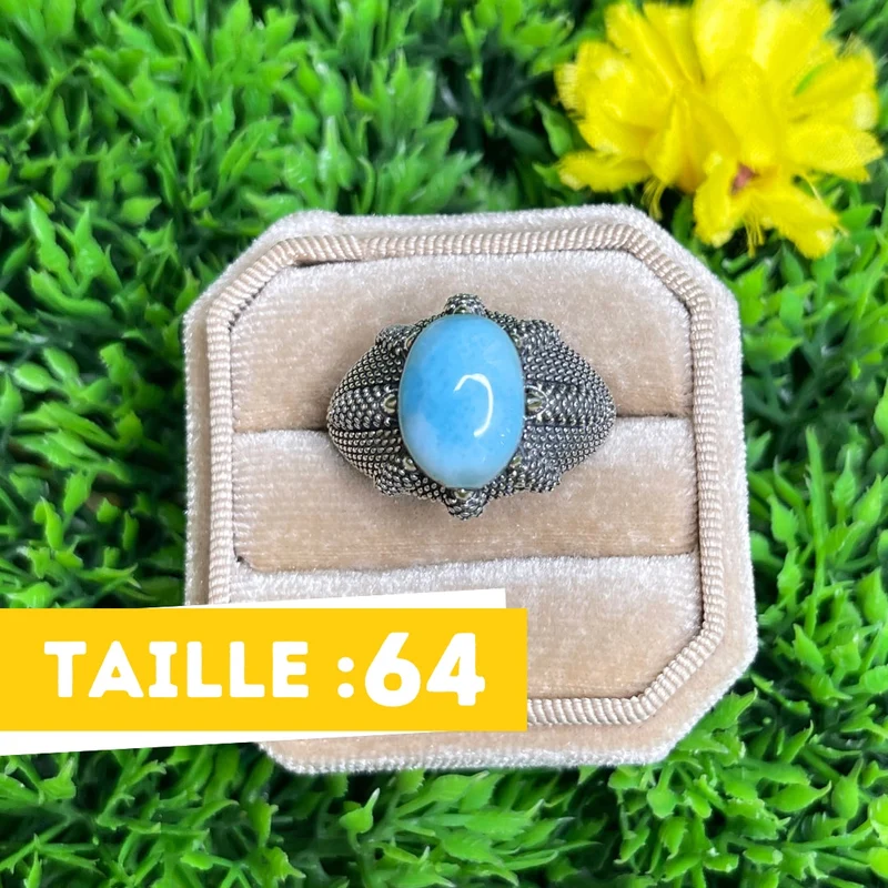 Silberner Larimar-Krallen-Siegelring Nr. 2