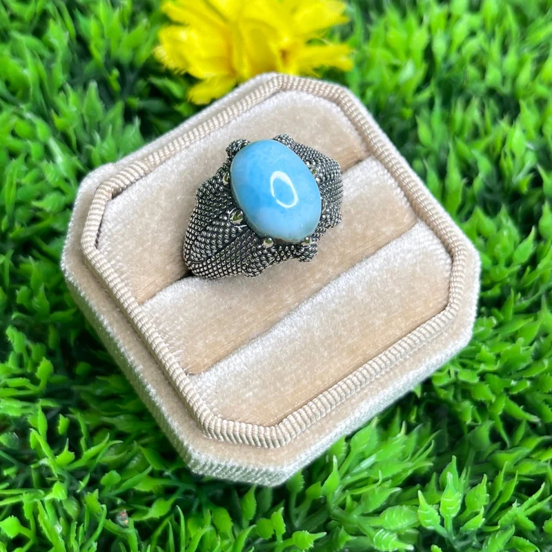 Silberner Larimar-Krallen-Siegelring Nr. 2
