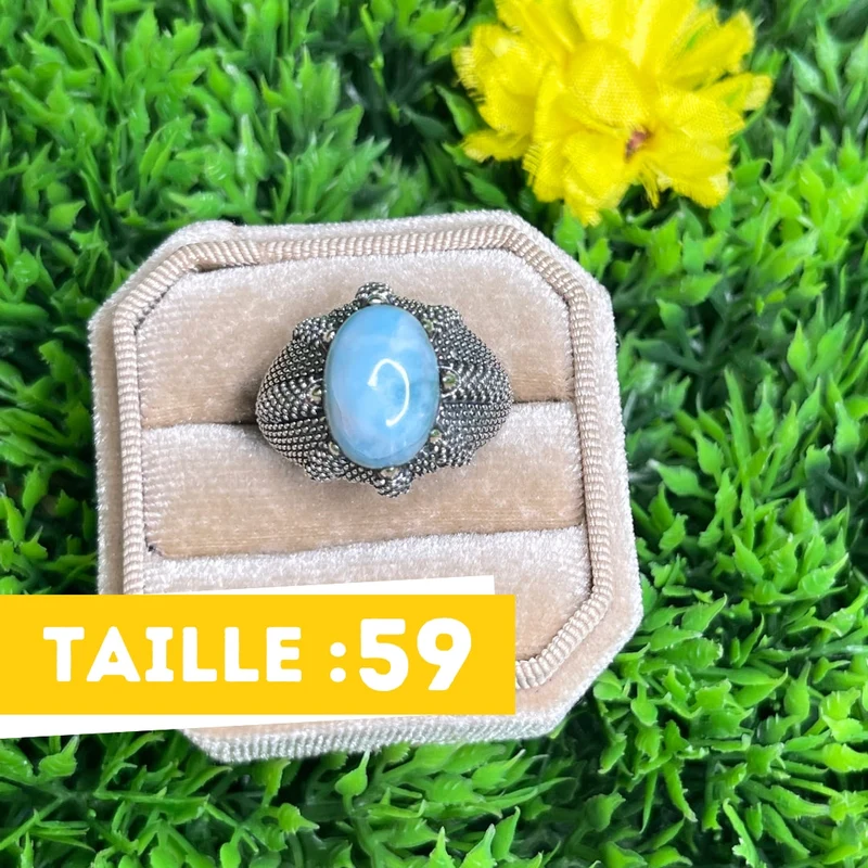 Silberner Larimar-Krallen-Siegelring Nr. 3