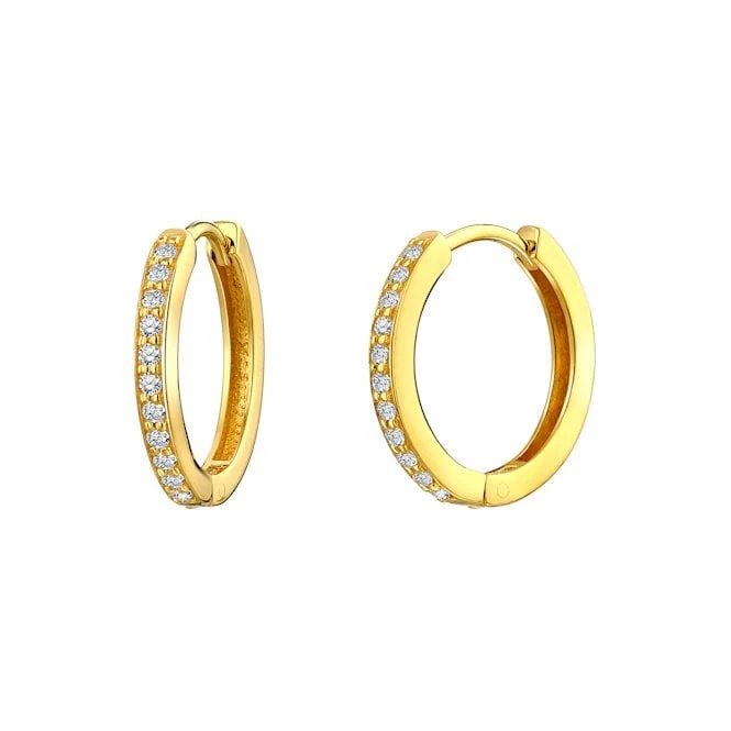 CZ Gold Huggie Earrings, 17mm Small