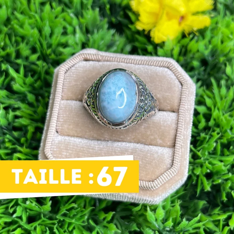 Silberner Larimar-Blumen-Siegelring Nr. 5