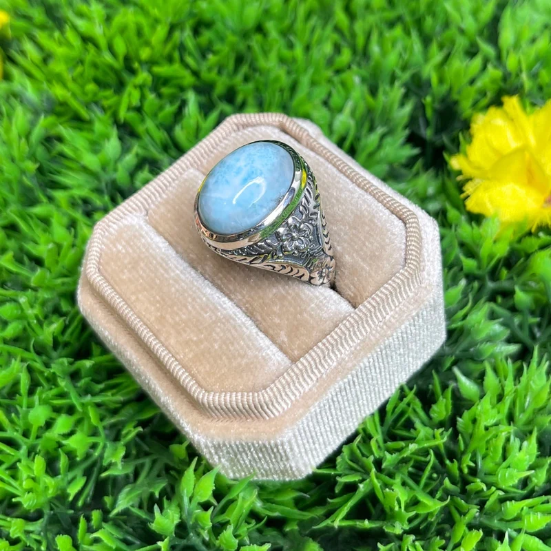 Silberner Larimar-Blumen-Siegelring Nr. 5