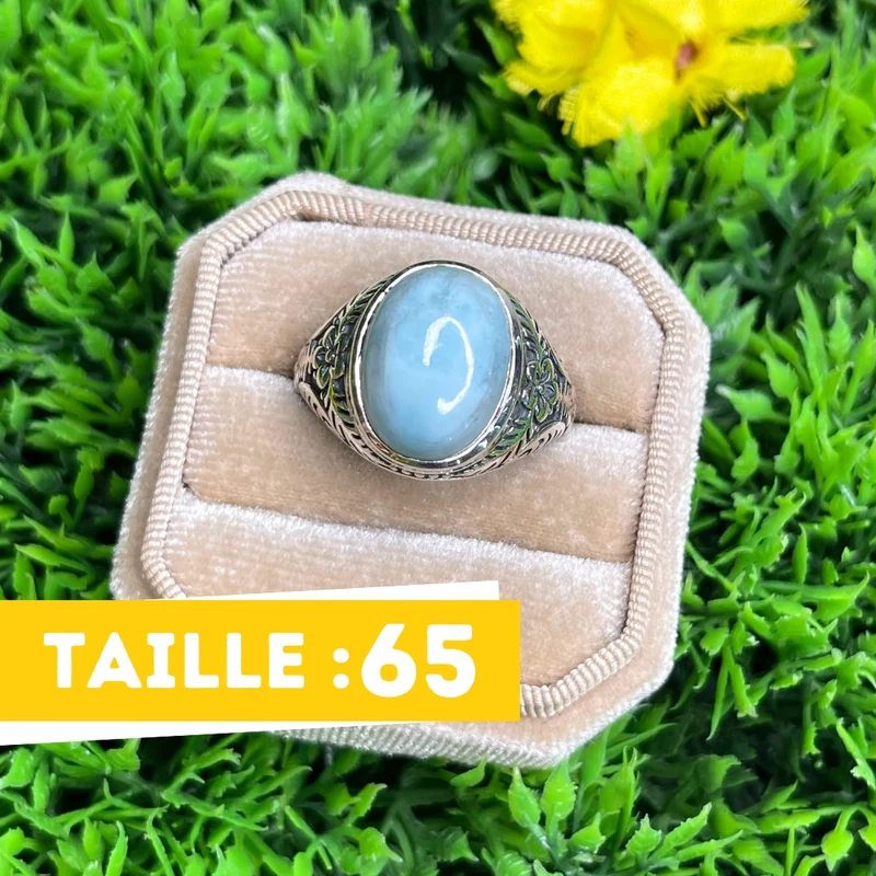 Silberner Larimar-Blumen-Siegelring Nr. 4