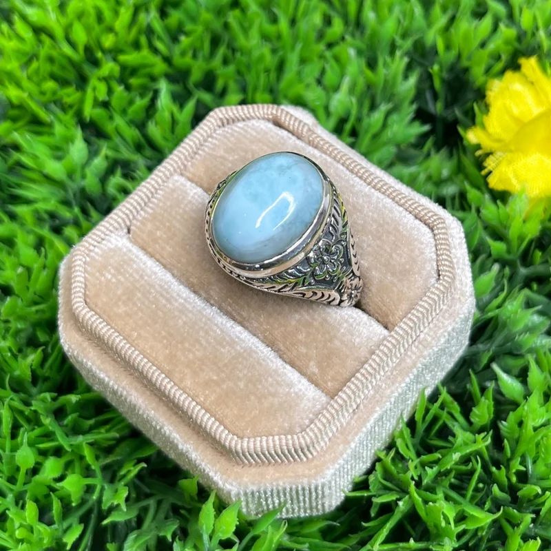 Silberner Larimar-Blumen-Siegelring Nr. 4
