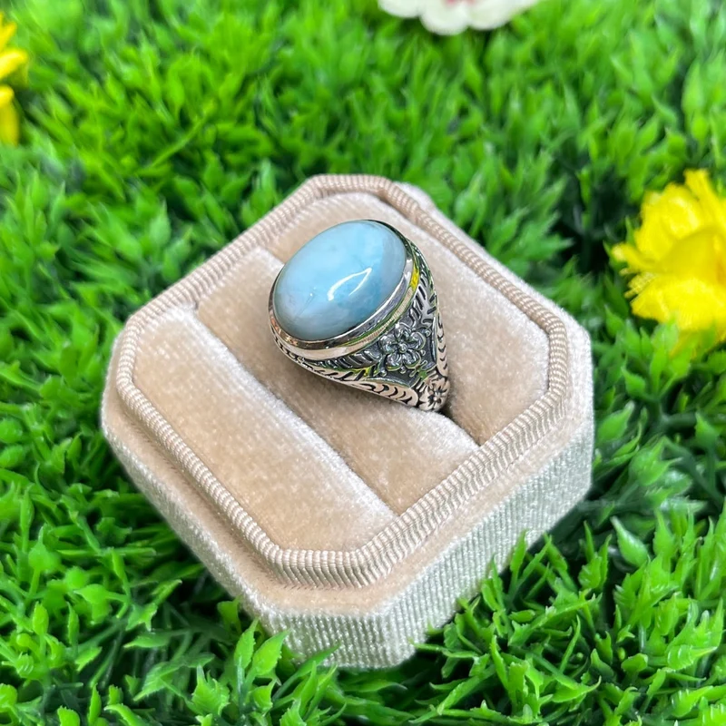 Silberner Larimar-Blumen-Siegelring Nr. 3