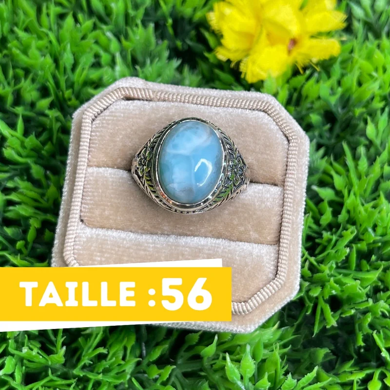 Silberner Larimar-Blumen-Siegelring Nr. 2
