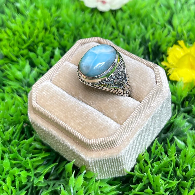 Silberner Larimar-Blumen-Siegelring Nr. 2